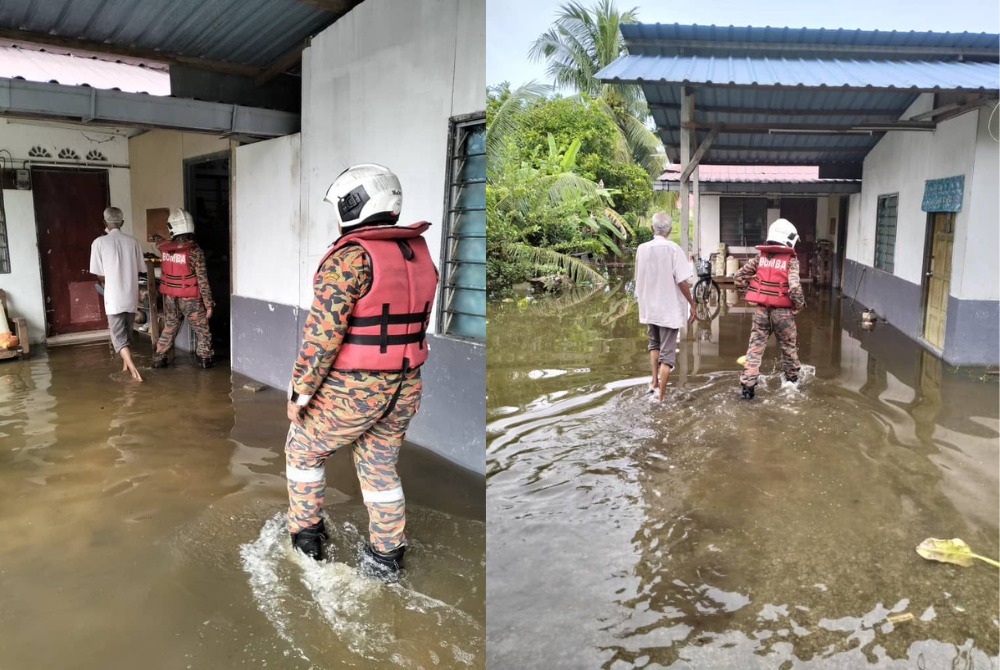 Five houses were hit by flash flood due to continuous downpour and clogged drainage system at Teluk Panglima Garang, Kuala Langat, today. Photo: Selangor Fire and Rescue Department