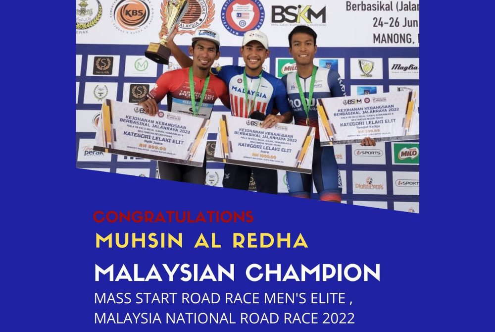 Muhsin Al Redha Misbah recorded a time of three hours 48:34 seconds (s) to complete the 165.2-kilometre (km) race from Manong to Seri Iskandar. (Team Sapura Cycling Facebook)