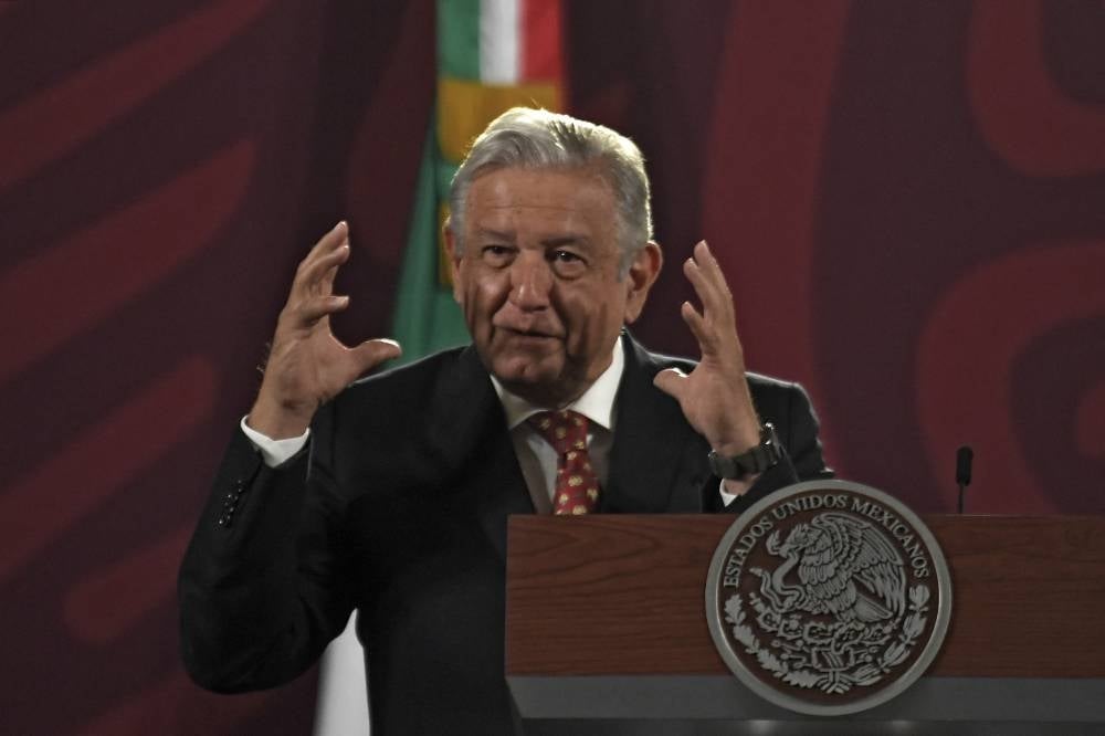 Mexico's President Andres Manuel Lopez Obrador speaks during his daily morning press conference in Mexico City on June 6, 2022. (Photo by PEDRO PARDO / AFP)
