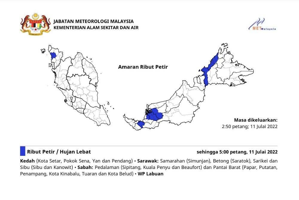 MetMalaysia has issues thunderstorm warning at 11 states today
