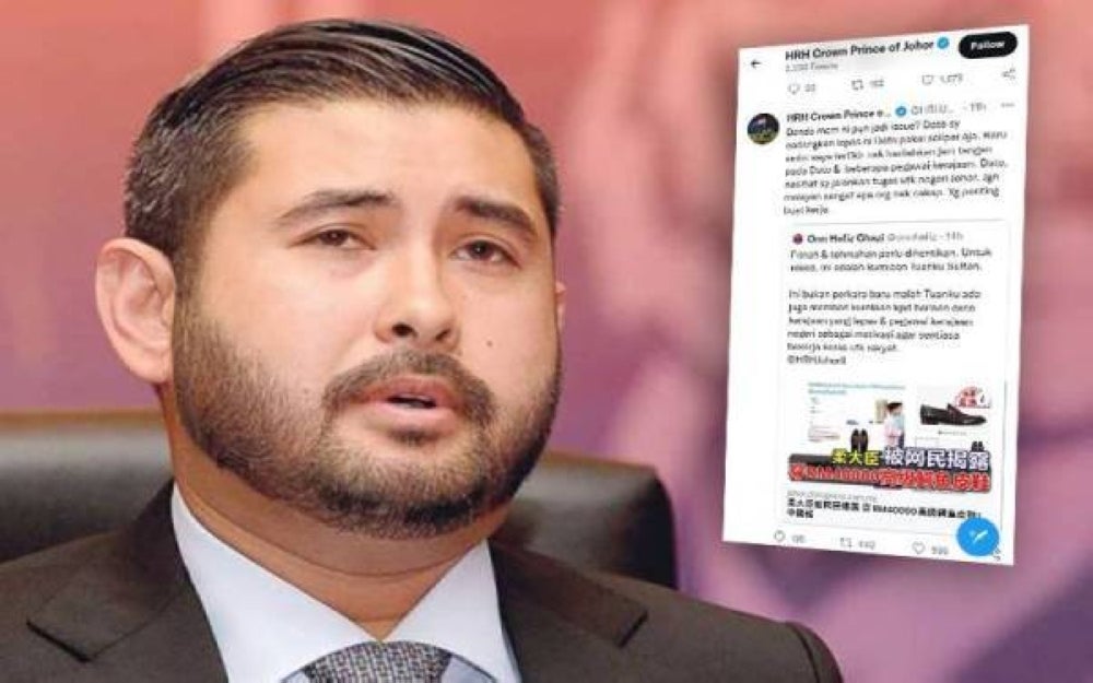 Regent of Johor Tunku Ismail Sultan Ibrahim with a tweet over Menteri Besar Datuk Onn Hafiz Ghazi shoe issue.