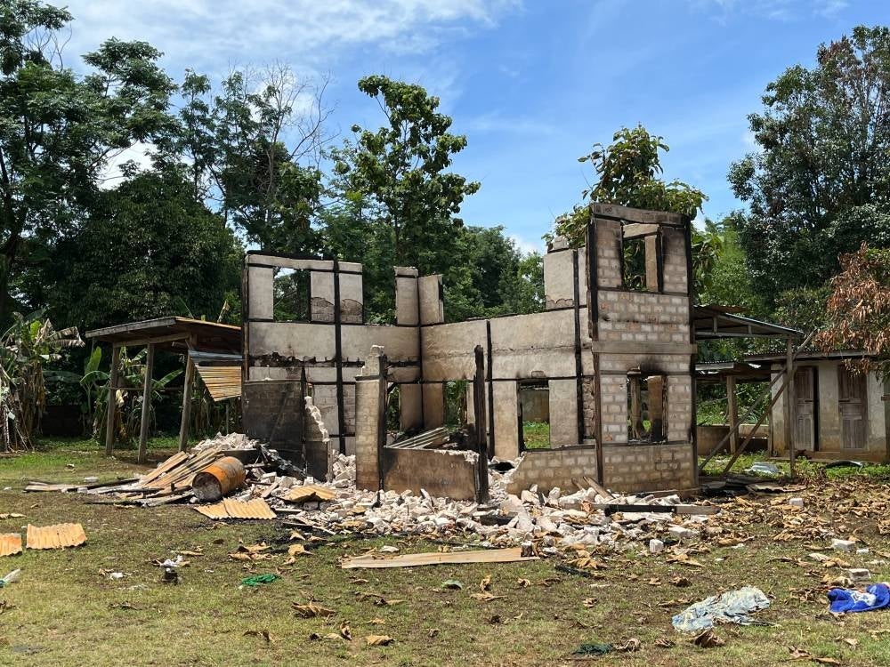 This handout photo from Amnesty International taken between June 27 and July 4, 2022 and released on July 20 shows a civilian building destroyed after being landmined and burned down by the Myanmar military, according to the rights group, in Daw Ngay Ku village in Hparuso township, in eastern Myanmar's Kayah state. (AFP PHOTO / AMNESTY INTERNATIONAL)