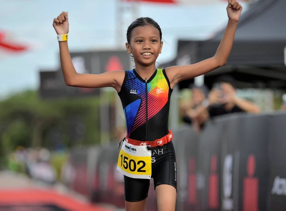 Hannah Zahra Mat Zainizam emerged as the champion in the Iron Kids, girls category. - BERNAMA