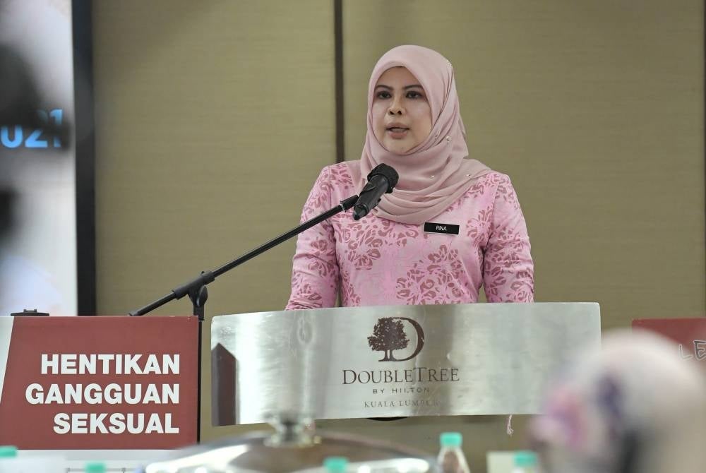Women, Family and Community Development Minister Datuk Seri Rina Mohd Harun during a briefing session on the Anti-Sexual Harassment Bill 2021 with the media, today. - BERNAMA