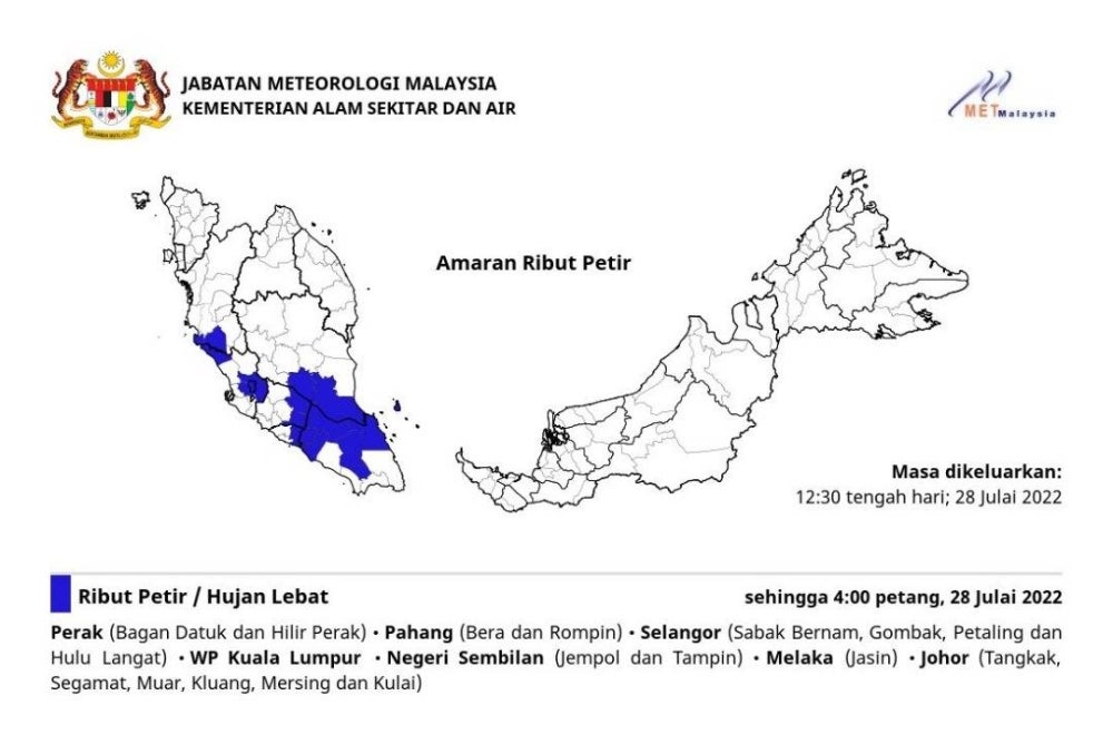 Thunderstorm warnings to hit various areas in the country.