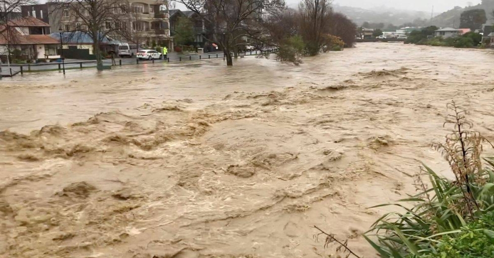 Several streets in the city of Nelson were flooded after the local river, the Maitai, burst its banks. - Photo: Reuters Twitter 