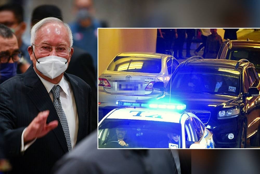 The vehicle carrying Najib was tightly guarded and was accompanied by several police patrol cars upon arrival. - Bernama Photo