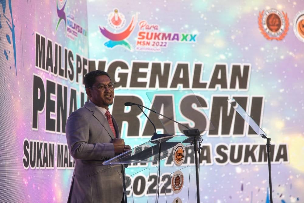 Youth and Sports Minister Datuk Seri Ahmad Faizal Azumu speaking at a press conference to introduce the 20th Sukma NSC 2022 sponsors - Bernama Photo