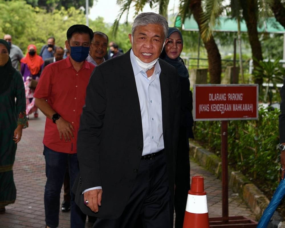 Datuk Seri Ahmad Zahid Hamidi at the Shah Alam Courts Complex for his trial, today. - BERNAMA