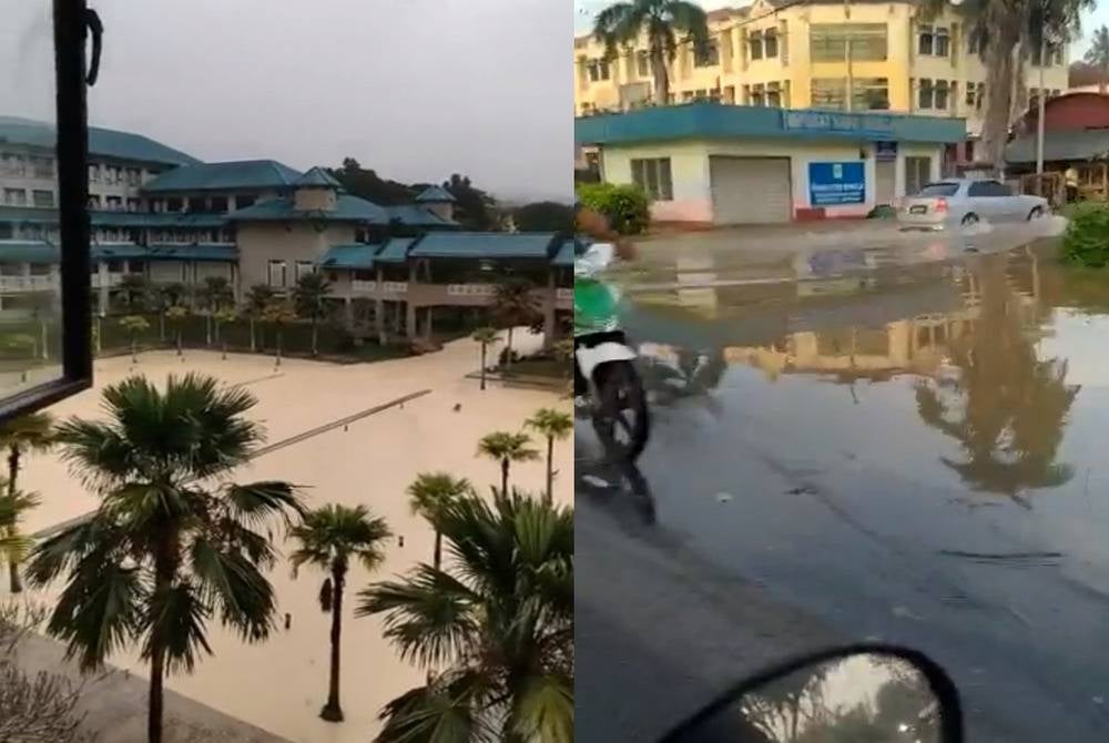 Flooding at UIAM Gombak (left) and Pekan Tanjung Karang (right) - Photo source: Dr Rais Hussin and Shahrizal Denci on Twitter