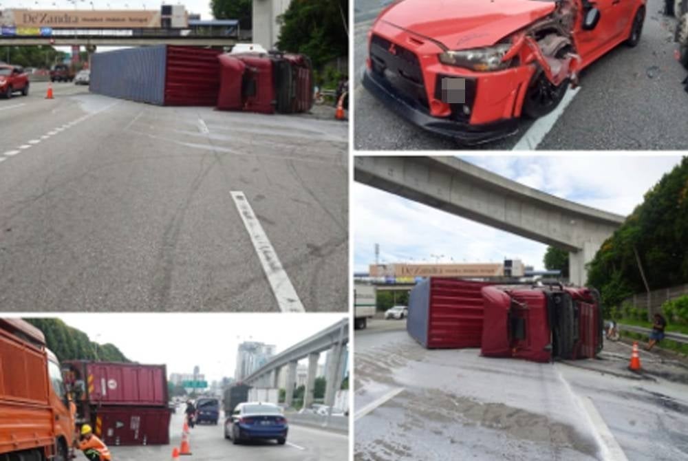 The accident involving nine vehicles at Kesas Highway. - PDRM Photo