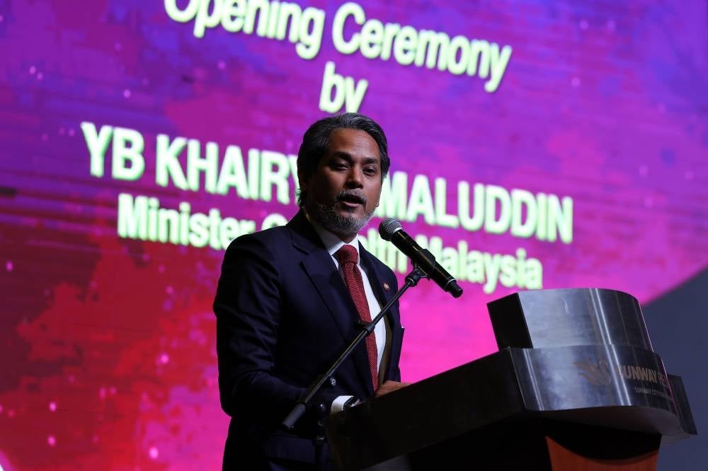 Health Ministry Khairy Jamaluddin delivering a speech at the launch of the Commonwealth and 4th Global Wound Conference 2022, today. - BERNAMA