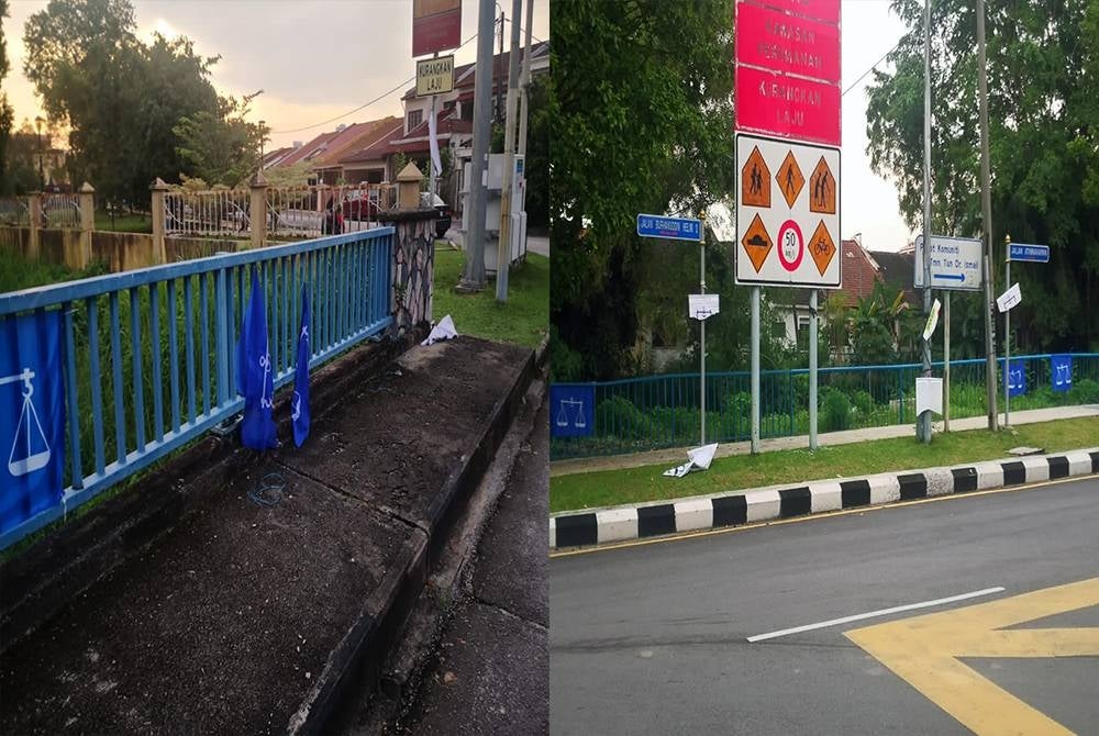 Vandalism was reported to have occurred at separate locations at Jalan Athinahapan junction and the Jalan Burhanuddin Helmi 1 bridge. - Photo of readers 