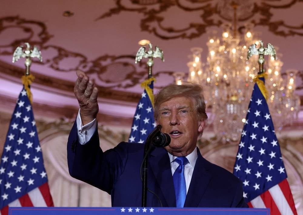 Former U.S. President Donald Trump speaks during an Election Night event at Mar-a-Lago on Nov 8, 2022 in Palm Beach, Florida. - (Photo by JOE RAEDLE / AFP)