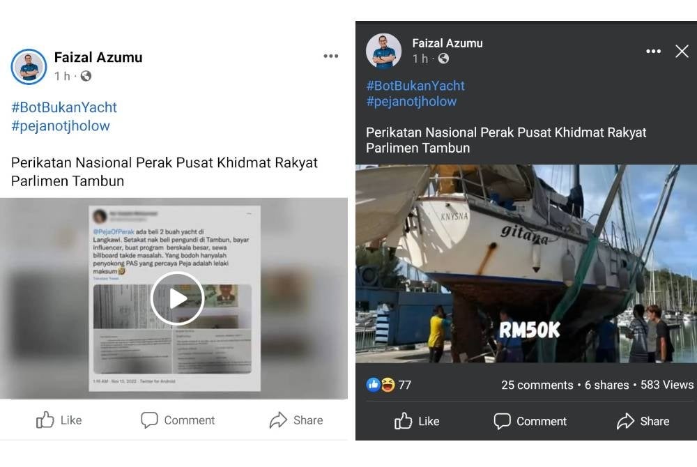 Screenshot from Faizal's explanation video regarding the purchase of the yachts.