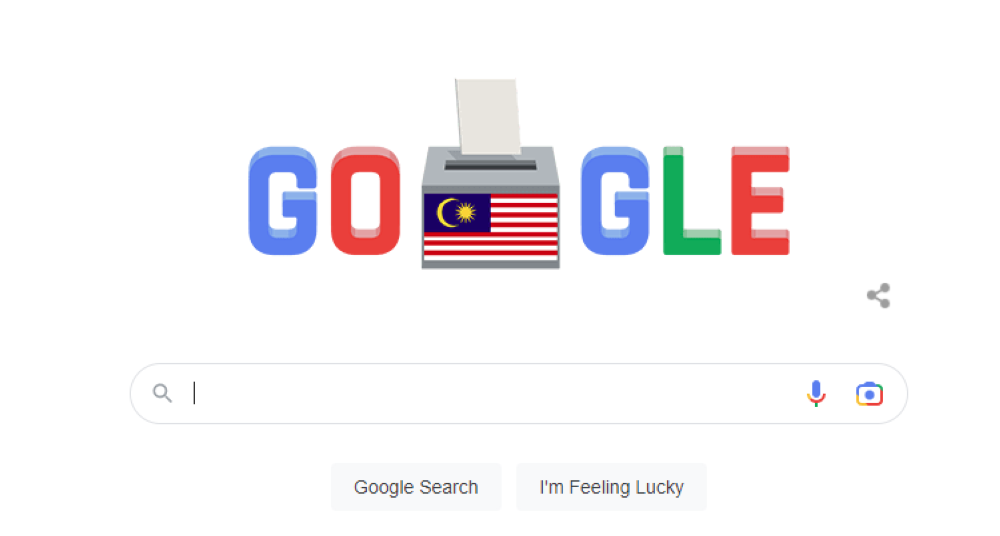 Election ballot box with the Malaysian flag adorns the doodle of Google Malaysia’s search engine homepage.