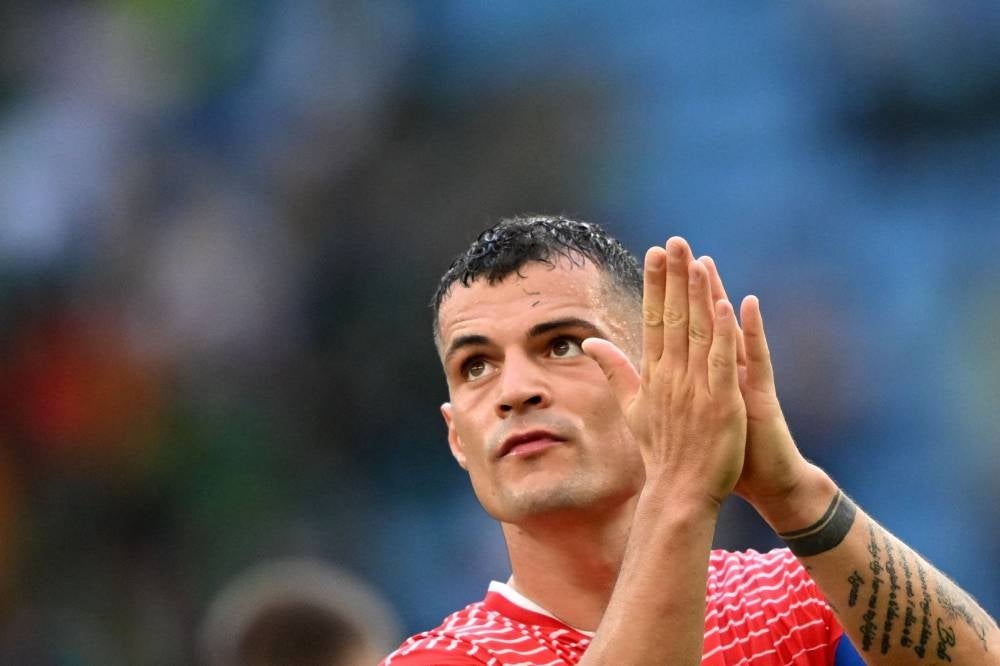 Switzerland's captain #10 Granit Xhaka. (Photo by Kirill KUDRYAVTSEV / AFP)