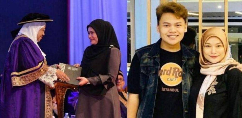 Nora accepting her son's diploma.