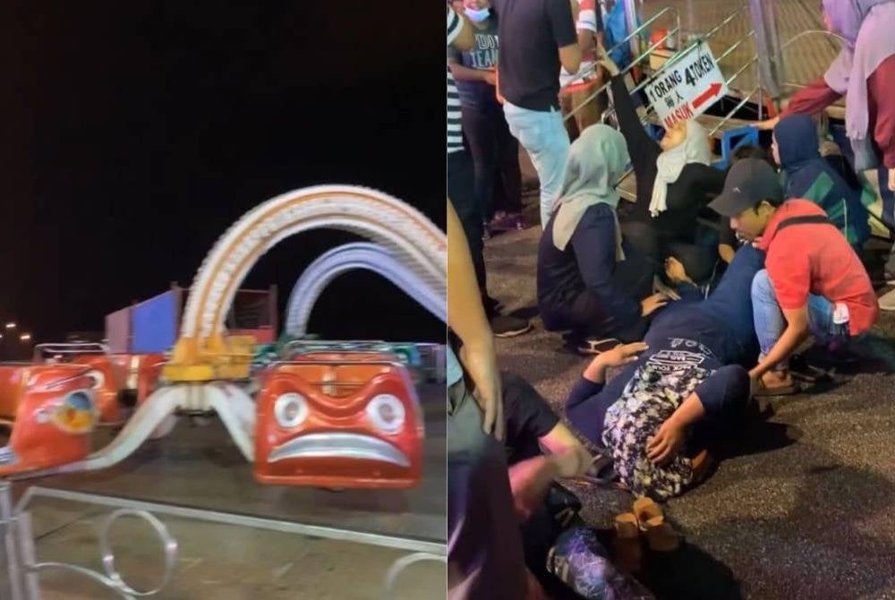 A fun fair ride turned out to be a nightmare after three people including a child fell from it. - Photo: FACEBOOK