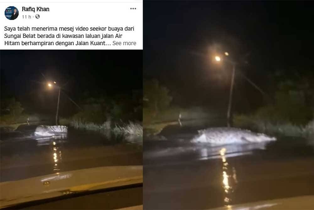 A 29-second video of the crocodile on the road at Sungai Belat was uploaded on social media on Monday night.