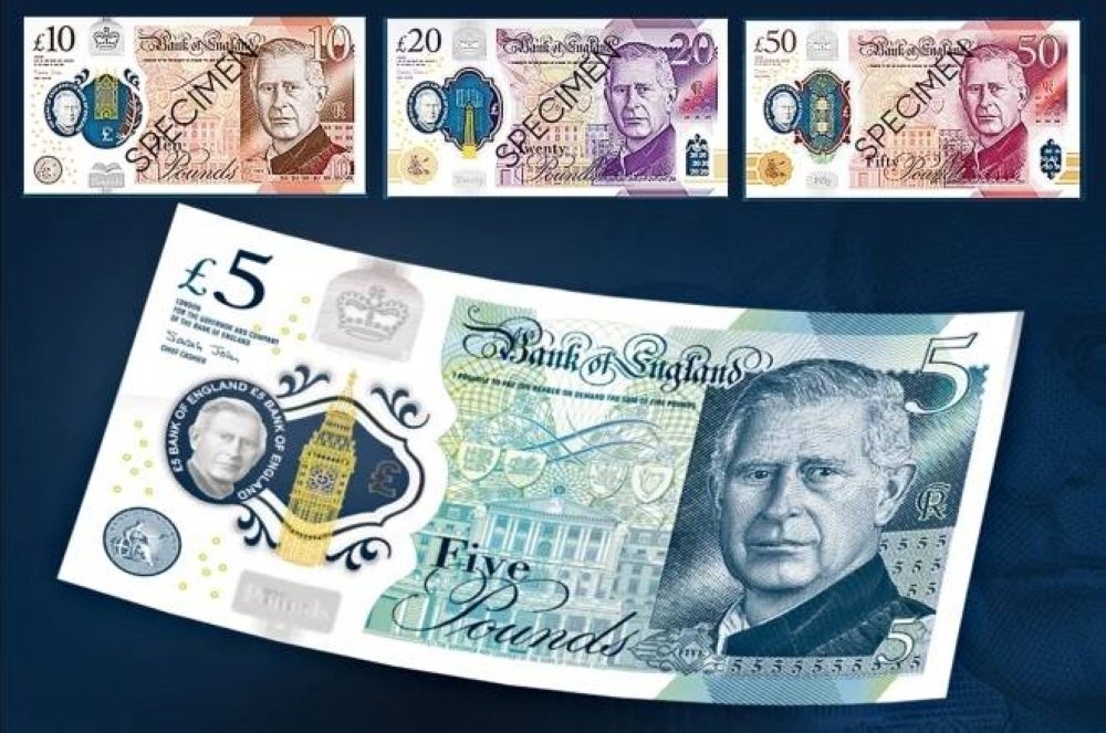 King Charles's portrait will appear on all four of polymer banknotes (£5, £10, £20 and £50)