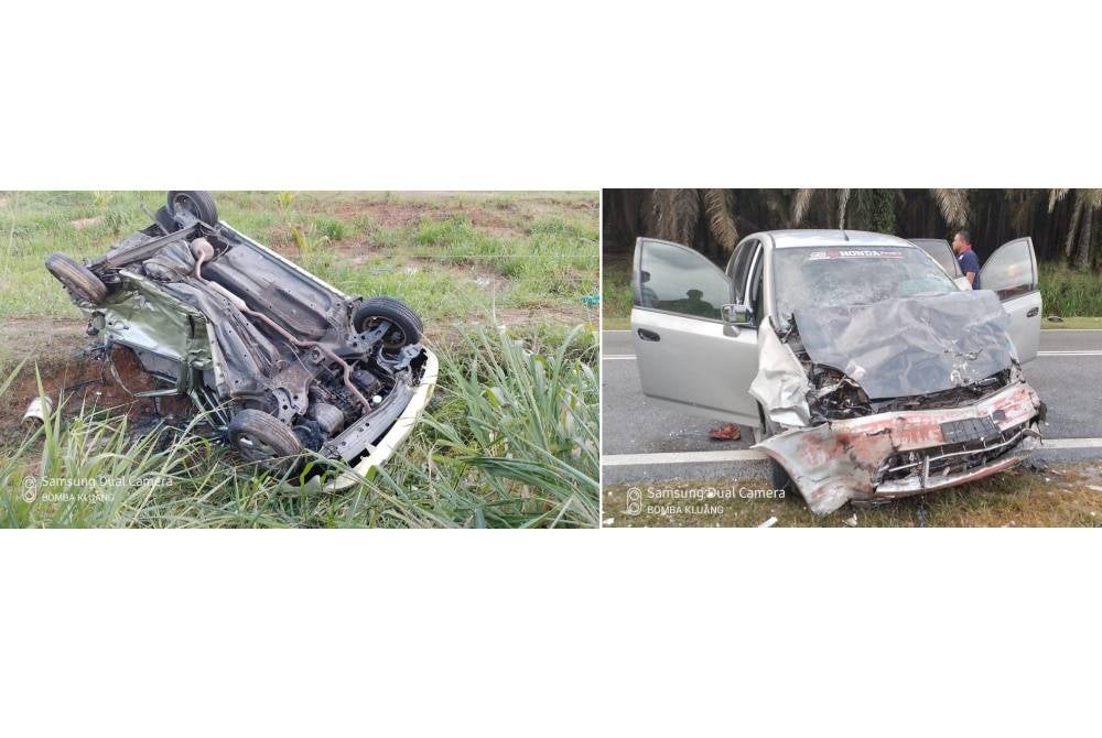Perodua Myvi and Honda Stream at Batu 13, Jalan Mersing-Kluang accident, today.