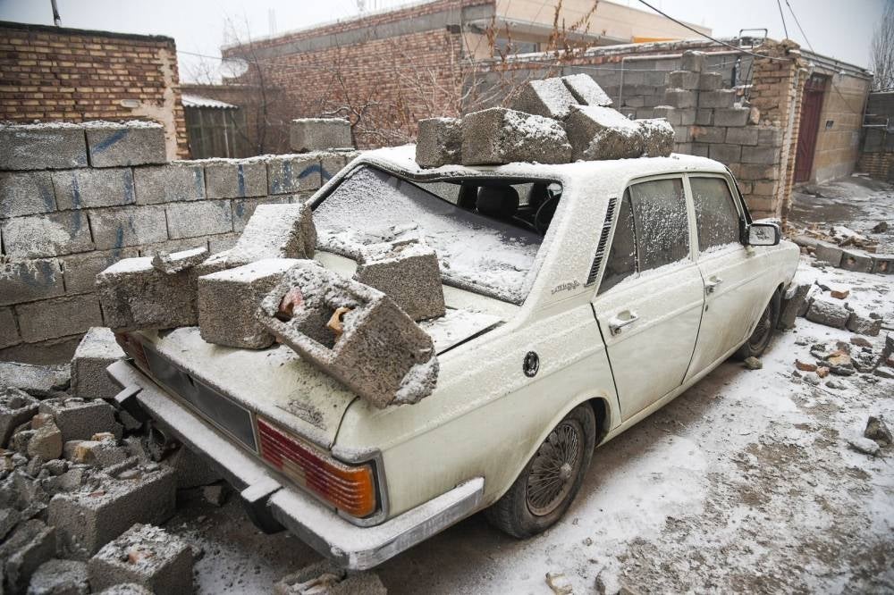 A picture shows the damage after an earthquake struck the city of Khoy in Iran's West Azerbaijan province on January 29, 2023. - A 5.9-magnitude earthquake struck northwest Iran near the border with Turkey late Saturday, killing at least three people and injuring 816, state media said - AFP 
