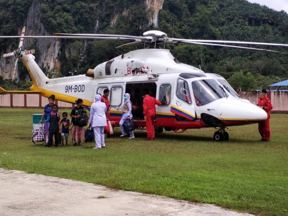 Two flights via the Agusta Westland AW139 helicopter were conducted to carry the four women, who are in their full-term pregnancy. Photo courtesy of the Fire and Rescue Department.