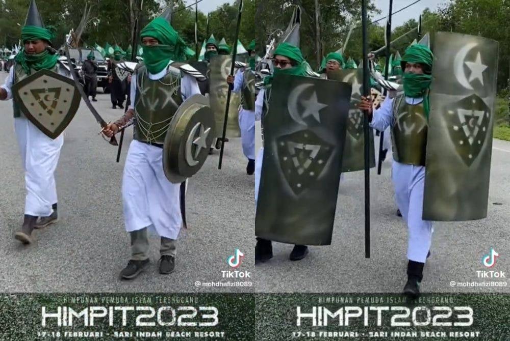 Pas members matching with swords and spears in Terengganu 