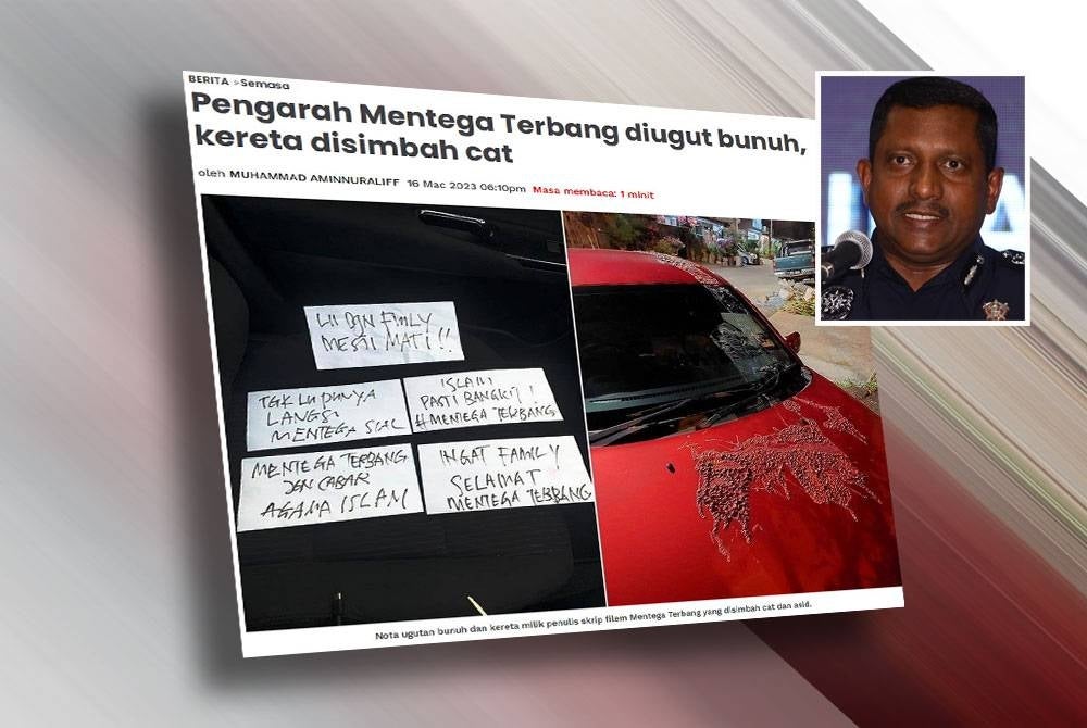  'Mentega Terbang' movie director and script writer car splashed with paint.. (Inset): Hussein
