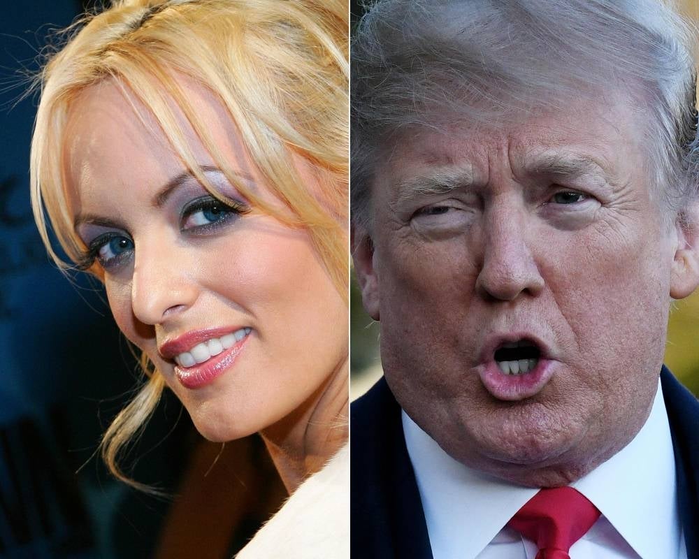 Stormy Daniels (LEFT) is a onetime porn star and has done battle with former president Donald Trump for several years, alleging in 2018 that the two had a sexual relationship in the summer of 2006 - AFP 