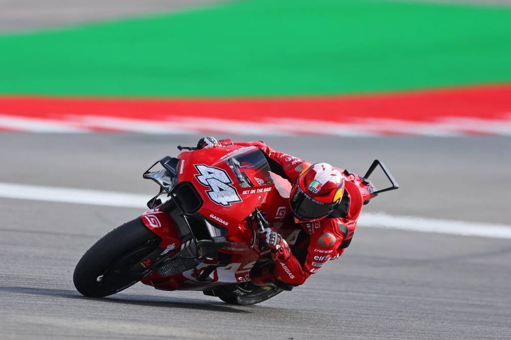 Spanish MotoGP rider Pol Espargaro of GasGas Factory Racing Tech3 in action moments before he crashed during the second practice session for the the Motorcycling Grand Prix of Portugal at Algarve International race track, in Portimao, south of Portugal, March 24. Espargaro will be replaced by Germany's Jonas Folger at the Grand Prix of the Americas next month, the GasGas team announced today. - Pic: EPA