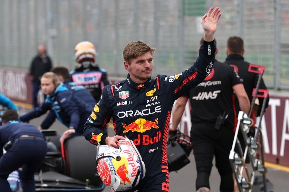 Red Bull Racing's Dutch driver Max Verstappen celebrates his pole positon after the qualifying round of the 2023 Formula One Australian Grand Prix at the Albert Park Circuit in Melbourne on April 1. - Pic: AFP