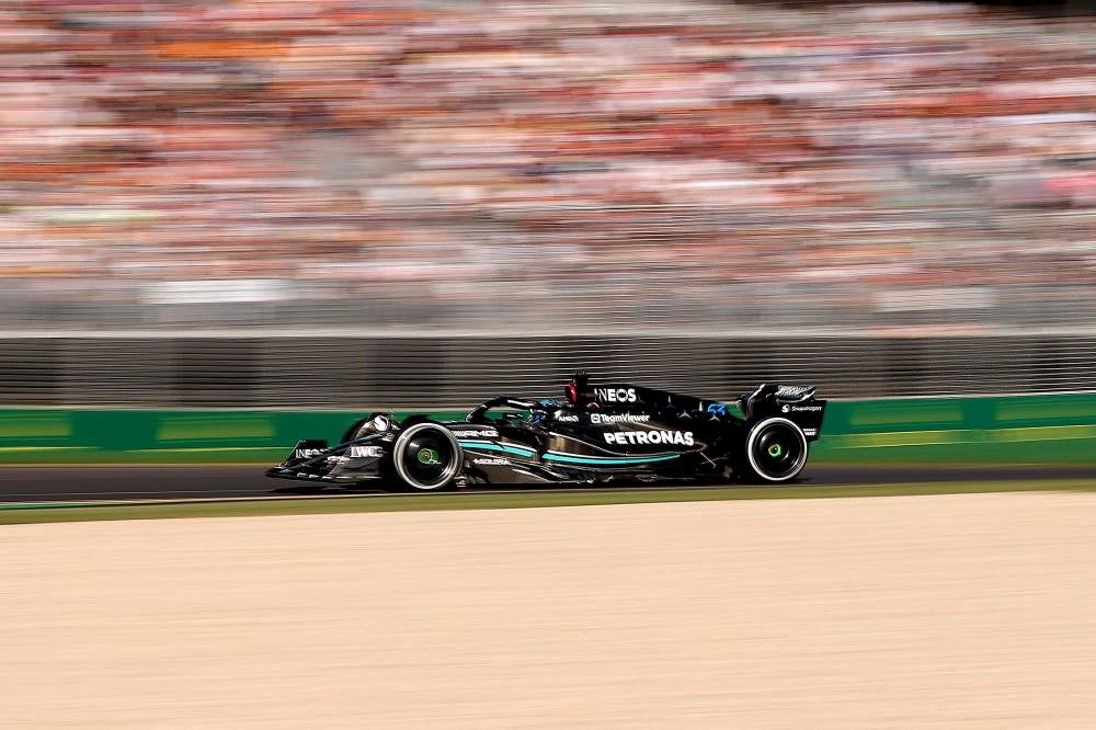 Mercedes' British driver George Russell drives during the 2023 Formula One Australian Grand Prix at the Albert Park Circuit in Melbourne on April 2. - Pic: AFP