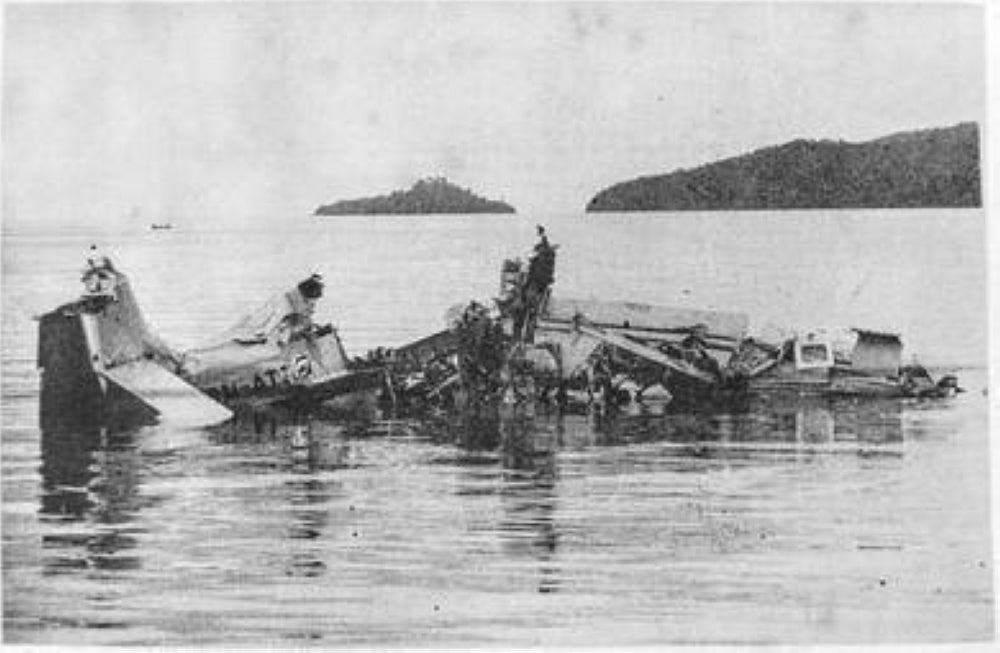 Wreckage of the GAF Nomad aircraft on June 6, 1976 at Kota Kinabalu, Malaysia. Photo: The Golden Son of The Kadazan // Bernard Sta Maria