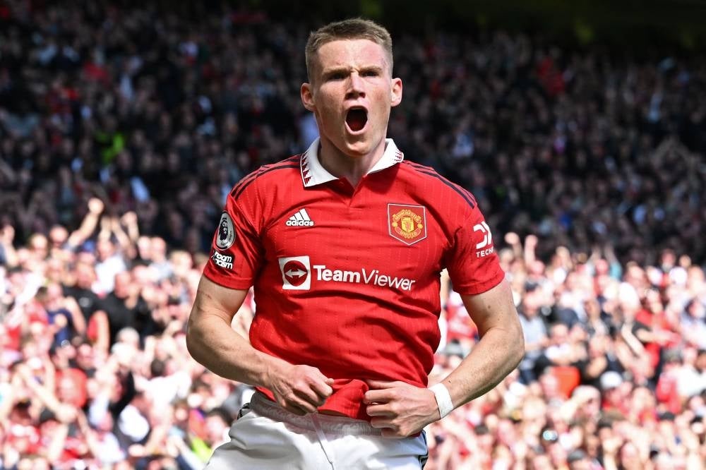 Manchester United's Scottish midfielder Scott McTominay celebrates scoring the opening goal during the English Premier League football match between Manchester United and Everton at Old Trafford in Manchester. - Pic: AFP