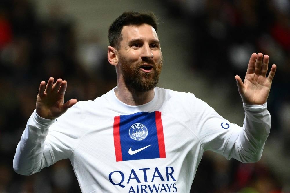 Paris Saint-Germain's Argentine forward Lionel Messi celebrates after scoring a goal during the French L1 football match between Nice (OGCN) and Paris Saint-Germain (PSG) at the Allianz Riviera stadium in Nice, on April 8. - Pic: AFP