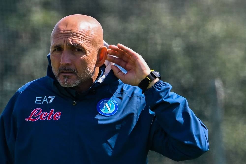 Napoli's Italian coach Luciano Spalletti gestures during a training session on April 11, 2023 at the club's training center in Castel Volturno, northwest of Naples, on the eve of the UEFA Champions League quarterfinal first leg football match between AC Milan and SSC Napoli. - Pic: AFP
