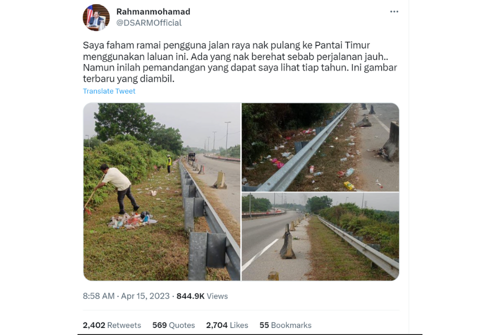 Abdul Rahman, in his Twitter thread on Saturday, said that these kind of behaviours are uncalled for especially during the holy month of Ramadan - PIC from Deputy Works Minister Datuk Seri Abdul Rahman Mohamad twitter