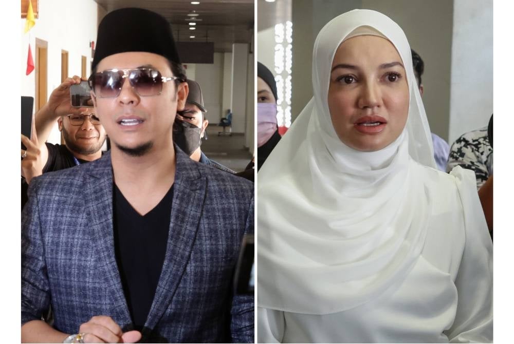 Mohd Shamsul Md Yusof (left), Puteri Sarah Liyana Megat Kamaruddin (right) were present at the Federal Territories Lower Syariah Court on Tuesday. - BERNAMA 