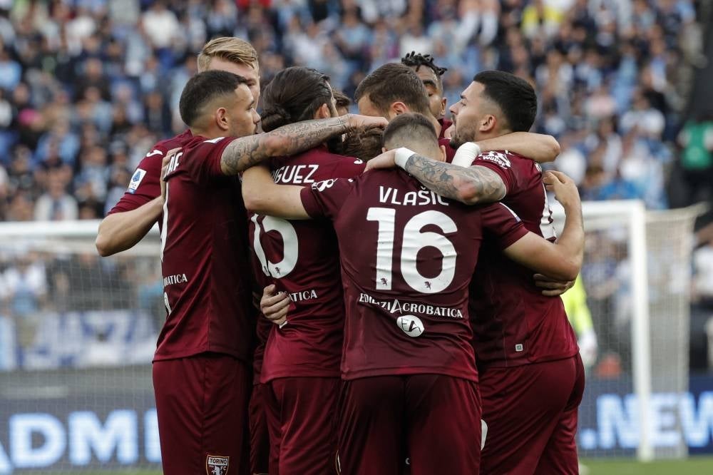 Torino's players celebrate after scoring the 0-1 goal during the Italian Serie A soccer match between SS Lazio vs Torino FC at the Olimpico stadium in Rome. April 22. - Pic: EPA