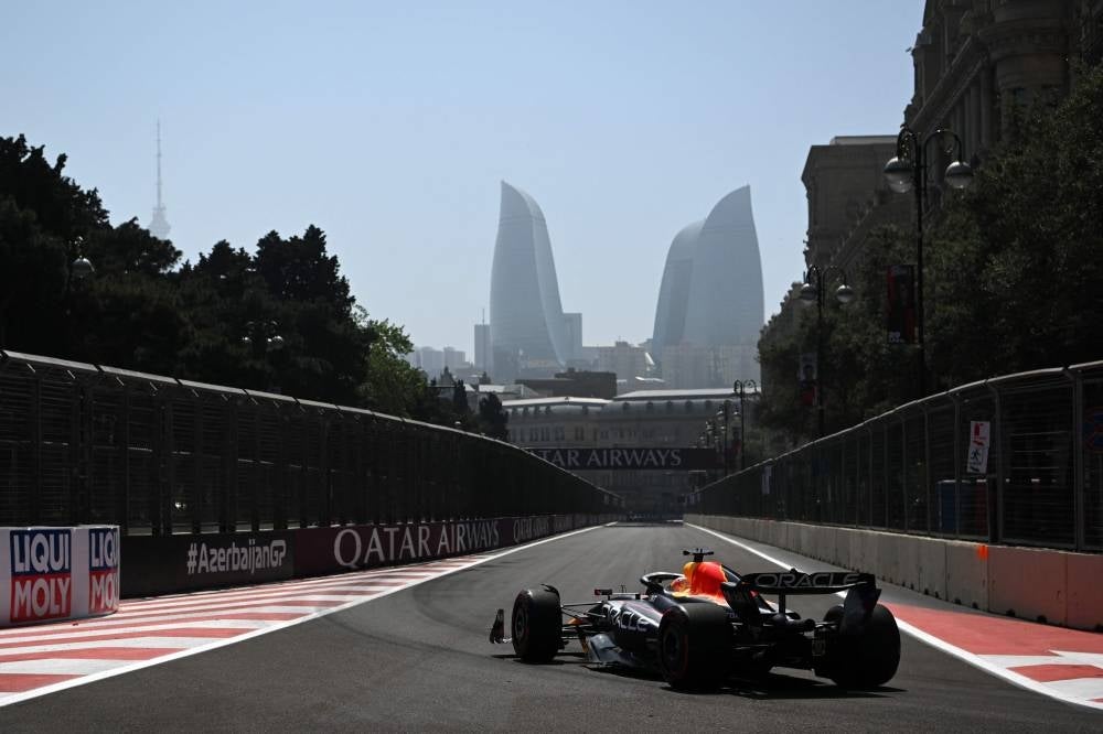 Red Bull Racing's Dutch driver Max Verstappen steers his car during the first practice session ahead of the Formula One Azerbaijan Grand Prix at the Baku City Circuit in Baku on April 28. - Pic: AFP