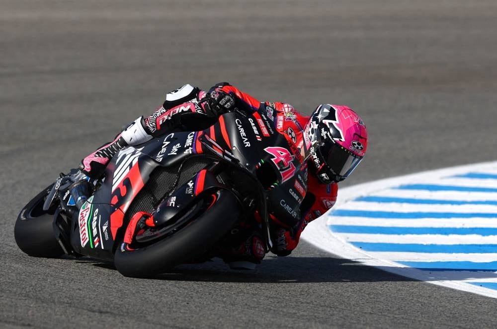 Aprilia Spanish rider Aleix Espargaro during the third free practice session of the MotoGP Spanish Grand Prix at the Jerez racetrack in Jerez de la Frontera on April 29. - Pic: AFP