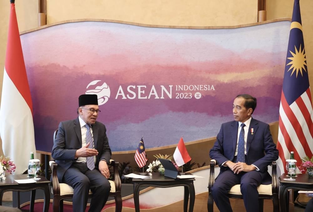 Prime Minister Datuk Seri Anwar Ibrahim (left) during a bilateral meeting with Indonesian President Joko Widodo during the 42nd ASEAN Summit 2023 - Bernama Pix