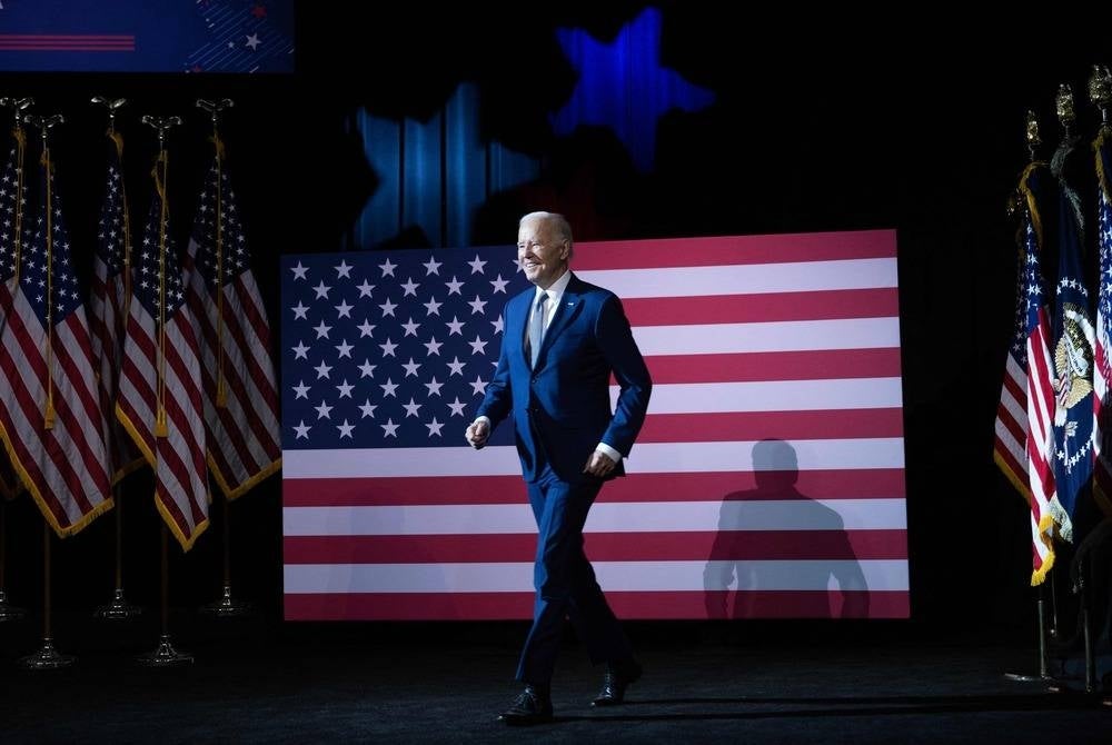 US President Joe Biden arrives to speak about why Congress must avoid default by lifting the debt ceiling at SUNY Westchester Community College in Valhalla, New York, on May 10, 2023. (Photo by Brendan Smialowski / AFP)