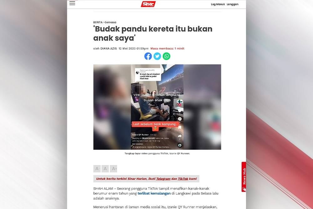 Sinar Harian report on May 12, 2023.