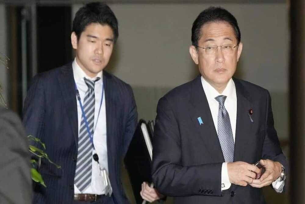 Japanese Prime Minister Fumio Kishida (right) with son Shotaro Kishida. - Facebook