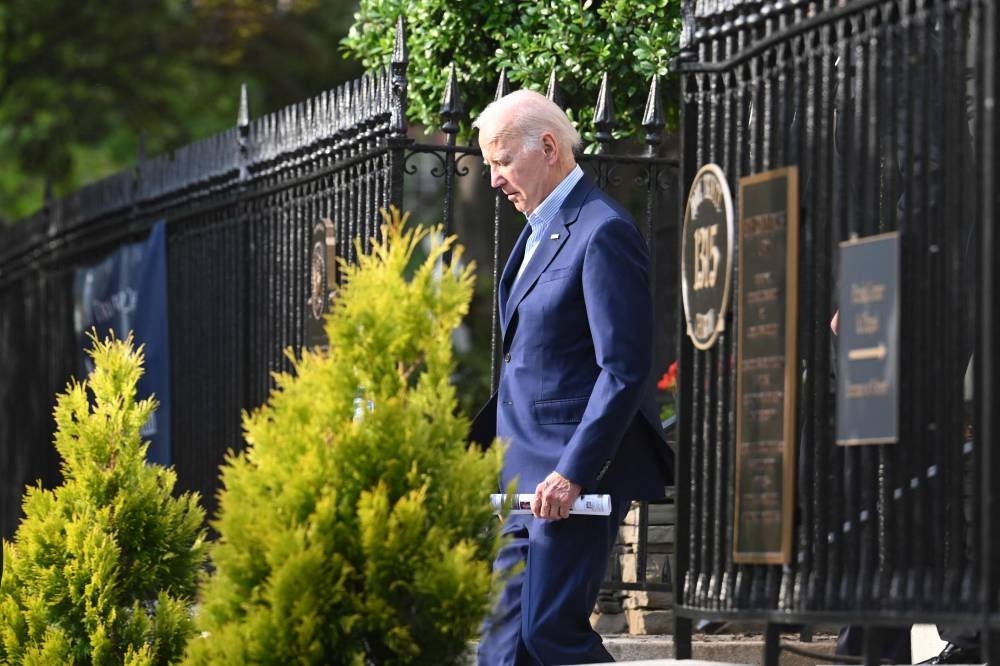 US President Joe Biden leaves the Holy Trinity Catholic Church in the Georgetown neighborhood of Washington, DC, June 2, 2023. - Pic by AFP
