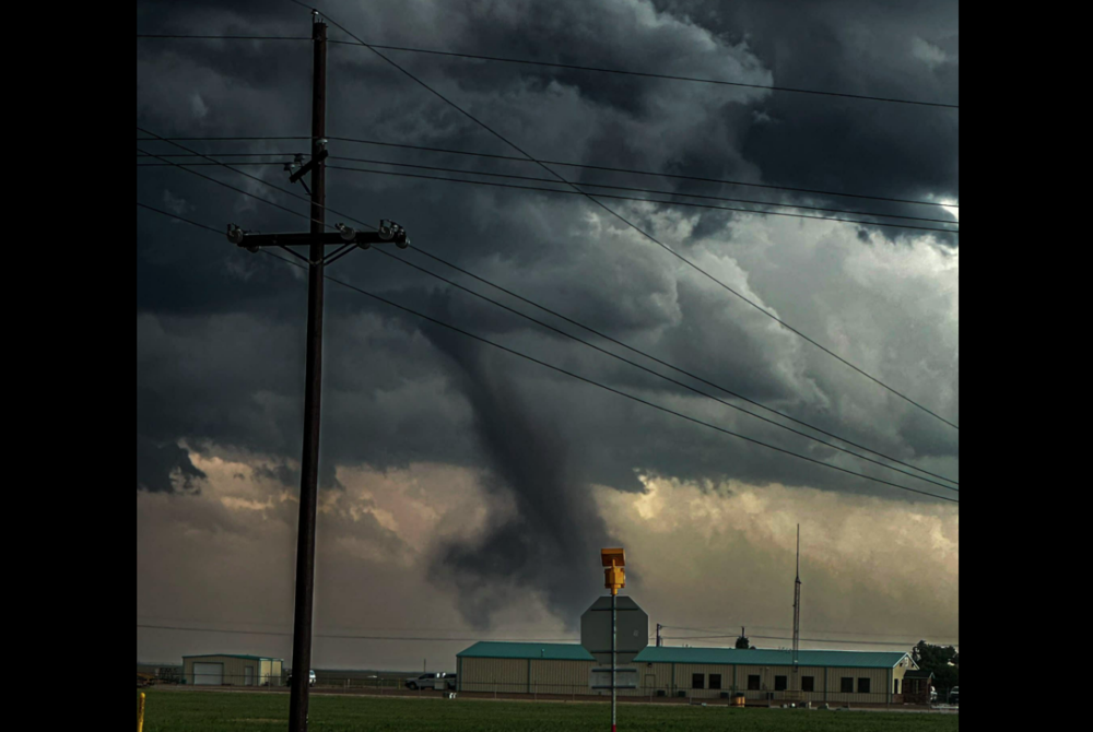 A fierce tornado slammed Perryton, a town of some 8,000 people in the Texas Panhandle, on Thursday evening with storm-chaser drone video showing several buildings including mobile homes destroyed or damaged, trees uprooted and vehicles overturned. - Facebook