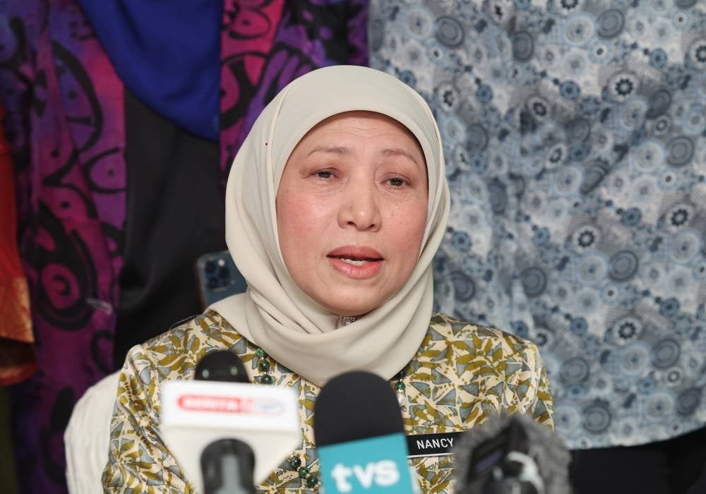 Women, Family and Community Development Minister Datuk Seri Nancy Shukri during a press conference after the National Council of Women’s Organisations workshop on Women Leadership and National Well-being (Political Leadership) today. - BERNAMA